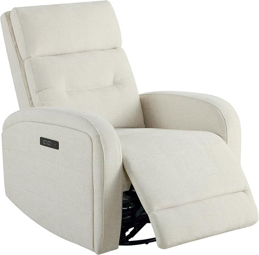 Watson & Whitely Swivel Power Recliner with Adjustable Headrest, Recliner Chairs for Adults, Small Glider Rocker for Living Room, Fabric in Linen