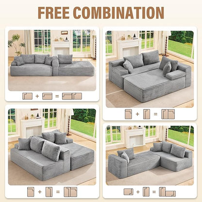 Hobestluk Modular Sectional Couch Sofa, 108" Boneless Couches for Living Room, Memory Foam Sectional Couch with Oversized Chaise,L-Shape Couches (Grey, Right Facing)