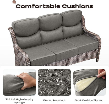 Rilyson Wicker Outdoor Patio Furniture Set - 6 Piece Patio Conversation Sets with Swivel Rocker Chairs, Ottomans, Sofa and Coffee Table, 6 inch Cushions, Deep Seating, for Porch Deck Brown/Grey