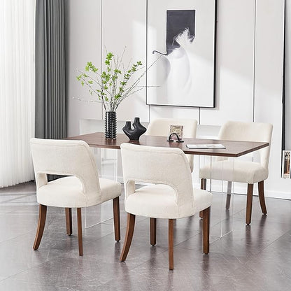 VKNOW Wooden Dining Chairs Set of 4, Modern Fabric Upholstered Dining Room Chair Kitchen Chairs, Farmhouse Dinner Chair for Kitchen Dining Room, Cream