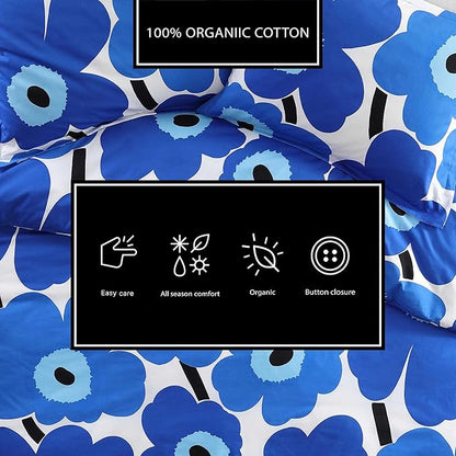 Marimekko - King Duvet Cover Set, Cotton Percale Reversible Bedding with Matching Shams, Floral Home Decor (Unikko Blue, King)