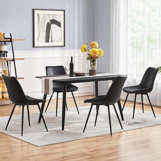 Yaheetech Dining Chairs Set of 6 Modern Upholstered Dining Room Chairs with Faux Leather Seat and Metal Legs for Home, Kitchen, Armless Design, Black