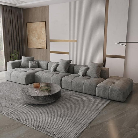 WJShome 158" Oversized Modular Sectional Sofa, L Shaped Couch with Ottoman,Sectional Couches for Living Room,Large Linen Deep Seat with Pillow Couches for Home,Spacious Space,Gray