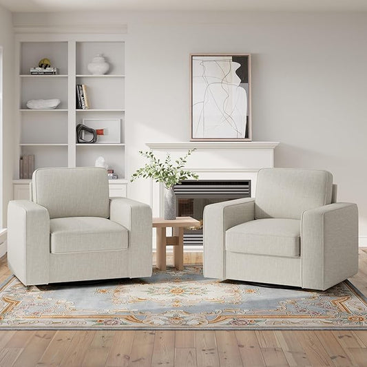 360 Degree Rotation Swivel Accent Sofa Chairs Set of 2, 36'' Width Oversized Armchairs Linen Living Room,Reading-Khaki