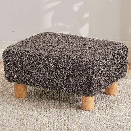 Small Foot Stool Ottoman, Sherpa Footstool Ottoman Foot Rest for Couch, Rectangle Footstools and Ottomans Small for Living Room, Entryway and Bedroom (Brown)