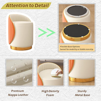 Swivel Round Vanity Stool - with Back Modern Comfy Vanity Chair/upholstered Ottoman Living Room Bedroom Makeup Chair,Off-White