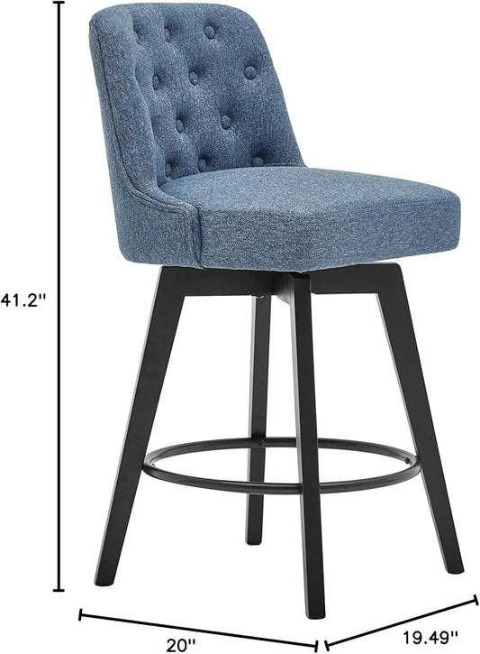 MINCETA Bar Stool, 30 Inch Upholstered Barstool with Low Tufted Back and Footrest, Swivel Counter Height Barstool for Kitchen Island Home Bar Performance Fabric Navy Blue