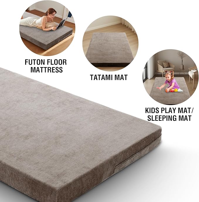H.VERSAILTEX Twin Size Armless Futon Mattress Covers for Traditional Japanese Futon Mattress Soft Chenille Couch Slipcovers Floor Mats Sofa Protector Zippered Sleeper Sofa Cover,Taupe