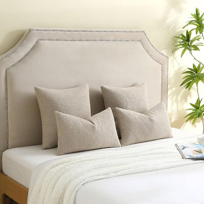 FUTEI Pack of 2 Oatmeal Decorative Throw Pillow Covers 16x16 Inch Soft Cozy Solid Boucle Textured Cushion Case,Modern Home Decor for Couch Bed Living Room
