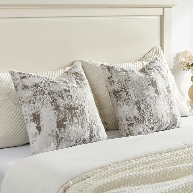 FUTEI Coffee White Decorative Throw Pillow Covers 24x24 Inch Set of 2,Soft Faux Cashmere Jacquard - Textured & Cozy Euro Pillow Shams,Modern Home Decor for Couch Bed Living Room
