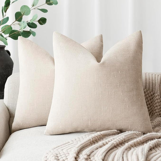 Foindtower Pack of 2 Soft Textured Throw Decorative Pillow Covers Square Accent Solid Cushion Cover Cozy Farmhouse Pillow Case with Zipper for Couch Sofa Bedroom Living Room 26x26 Inch, Light Beige