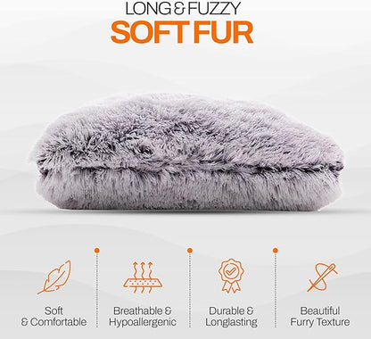 Cheer Collection Throw Pillows for Couch and Bed, Soft Shaggy Throw Pillows with Inserts Included, Cozy Long Hair Faux Fur Pillows - Set of 2-18" x 18" - Purple