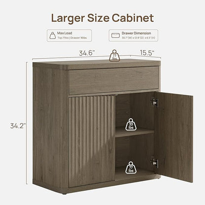 SICOTAS Buffet Cabinet with Storage - Accent Fluted Storage Cabinet with 4 Doors & 2 Drawers Sideboard Credenza Buffet Table Console Cabinets for Living Room Kitchen Dining Room Entryway Office