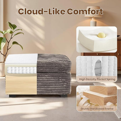 32.7'' Ottoman for Modular Sectional Sofa, Deep Seat Upholstered Footstool for Sofas Set, L/U/V Shaped Plush Corduroy Cloud Couch for Living Room Apartment, Grey