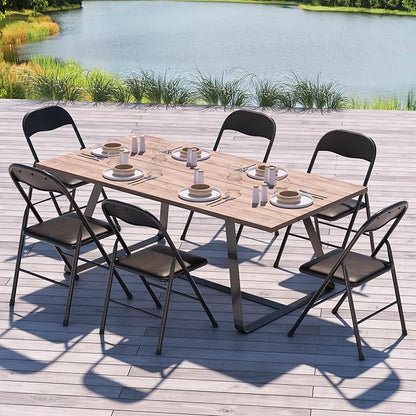 VECELO Folding Chairs 6 Pack Metal Portable with Soft PU Padded Seats for Home/Office/Party, Black