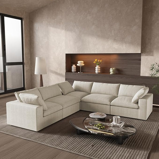 Cloud Couch Modular Sectional Sofa,160.6" Down Filled 5 Seater Convertible Sectional Sofas,V Shaped Couch for Living Room,Covers Washable&Replaceable,(Khkai)
