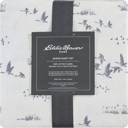 Eddie Bauer - Flannel Sheets Full Size, Anti-Pilling & Wrinkle Resistant Cotton, Touchably Soft for All-Season Comfort - Bed Sheets with Matching Pillowcases & Fitted Sheet (Geese Meadow Yellow)