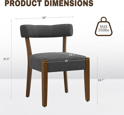 Modern Dining Chairs Set of 8, Walnut Upholstered Kitchen & Dining Room Chairs, Mid Century Wooden Dining Chairs Oversized Sturdy Fabric Rounded Chairs Curved Back, Dark Grey