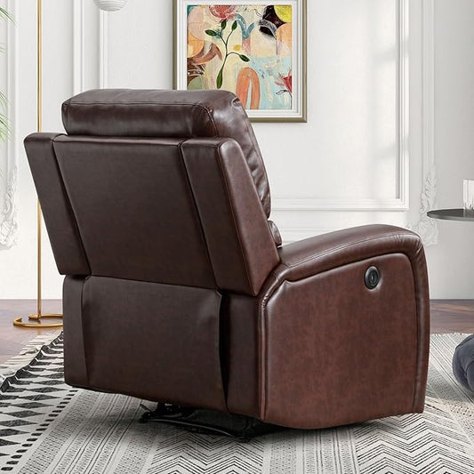 Electric Recliner Chair, Soft PU Leather Power Recliners with Padded Backrest, Single Overstuffed Heavy Duty Reclining Sofa for Living Room Bedroom, Brown