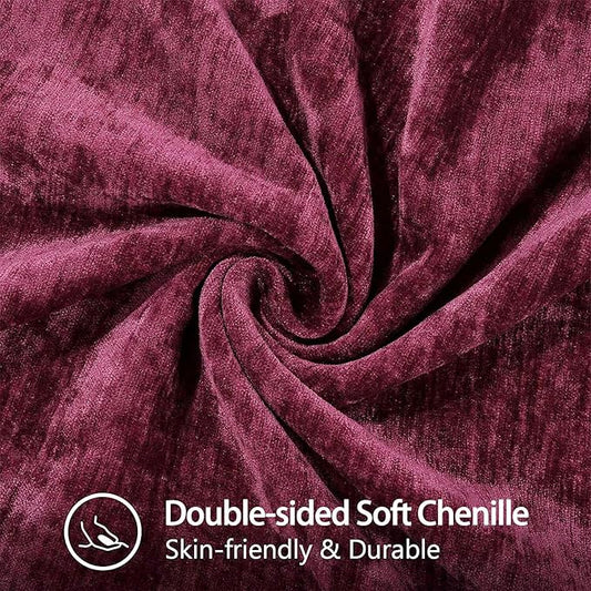 decorUhome Christmas Chenille Soft Throw Pillow Covers 20x20 Set of 2, Farmhouse Velvet Neutral Decorative Euro Pillow Covers with Stitched Edge for Couch Sofa Bed Home Decor, Rhododendron