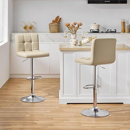 Yaheetech Bar Stools Set of 4, Adjustable PU Leather Swivel Barstools, Modern Counter Stools with Back and Footrest, Counter Height Barstools for Bar, Kitchen, Dining Room, Khaki