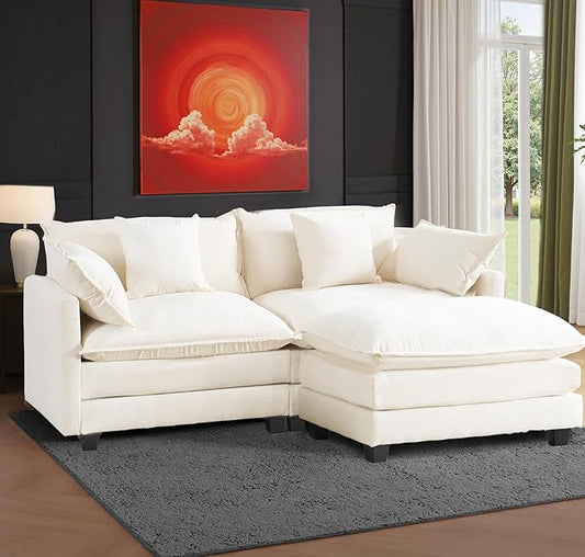 Cloud Chenille L-Shaped Sofa with Ottoman, 77" Space Saving Sectional Loveseat with Chaise, for Small Spaces, Easy Assembly, 1YR Warranty
