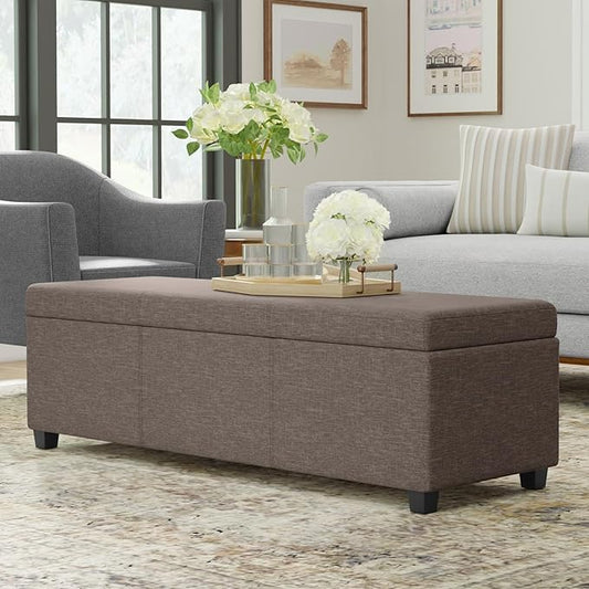 SIMPLIHOME Avalon 54 inch Wide Contemporary Rectangle Extra Large Storage Ottoman Bench in Fawn Brown Polyester Linen Fabric, Assembled, for The Living Room, Entryway and Family Room