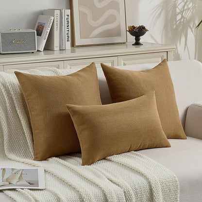 FUTEI Camel Chenille Throw Pillow Covers 20x20 Inch Set of 2,Soft Wide Chevron Textured Cushion Case,Farmhouse Home Decor for Couch Bed Living Room