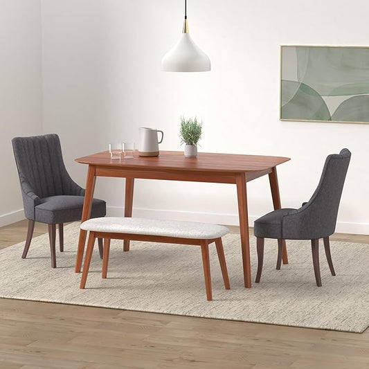 mikibama Linen Dining Chairs Set of 2 Channel Tufted Kitchen Dinner Chair Comfy Fabric Upholstered Accent Chair for Dining Room with Solid Wood Legs (Grey)