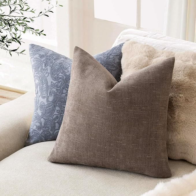 Foindtower Pack of 2 Soft Textured Throw Decorative Pillow Covers Square Accent Solid Cushion Cover Cozy Farmhouse Pillow Case with Zipper for Couch Sofa Bedroom Living Room 18x18 Inch, Taupe