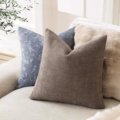 Foindtower Pack of 2 Soft Textured Chenille Throw Decorative Pillow Covers Square Accent Solid Cushion Cover Cozy Farmhouse Pillow Case with Zipper for Couch Sofa Bedroom Living Room 26x26 Inch, Taupe