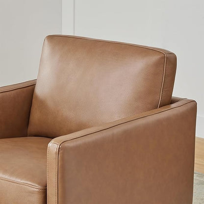CHITA Genuine Leather Swivel Accent Chair, FSC Certified Mid Century Modern Arm Chair for Living Room and Bedroom, Fully Assembled, Saddle