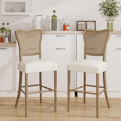Christopher Knight Home Collda Modern Upholstered Barstools, Wicker Backrest, Vintage Classic Style for Home Bar, Living Room, Kitchen Counter (Set of 2), Dark Brown+Beige