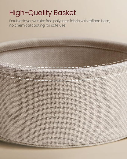 VASAGLE LILEA Collection - Small Round Side End Table, Modern Nightstand with Fabric Basket, for Living Room, Bedroom, Set of 2, Matte White and Camel Brown ULET225WG01S
