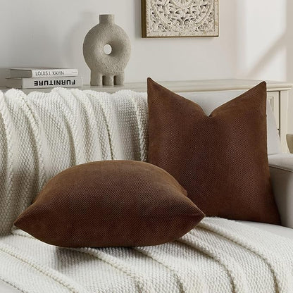 FUTEI Dark Brown Chenille Throw Pillow Covers 20x20 Inch Set of 2,Soft Wide Chevron Textured Cushion Case,Farmhouse Home Decor for Couch Bed Living Room