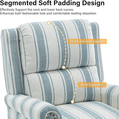 Recliner Chair, Modern Pushback Armchair with Adjustable Backrest & Footrest for Bedroom, Living Room, Blue Stripe,Set of 2