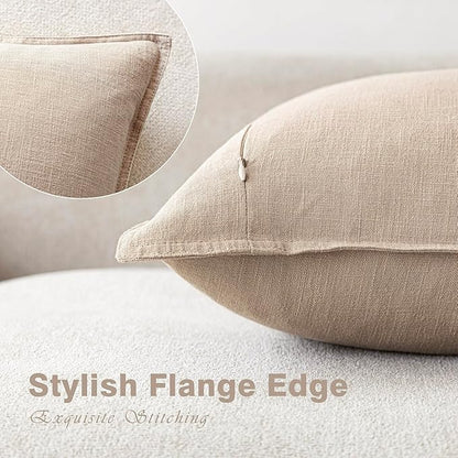 Foindtower Pack of 2, Decorative Linen Soild Throw Pillow Covers Soft Accent Cushion Case Farmhouse Neutral Pillowcase for Chair Couch Sofa Bedroom Living Room Home Decor 26 x 26 Inch Tan Beige