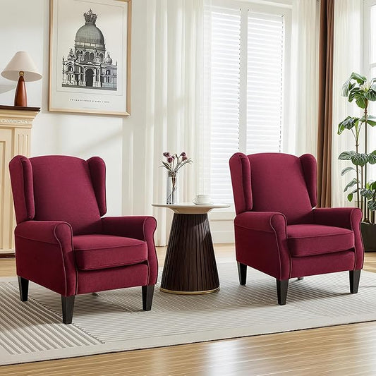 Accent Chair for Living Room Set of 2, High Back Reading Armchairs with Removable Seat Cushion, Mid-Century Single Couch in Fabric, Modern Ergonomic Wingback Chair for Bedroom,Club, Balcony