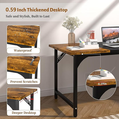 AZN Computer Desk, 47in Computer Desk, Gaming Office Desk w/Carbon Fiber Tabletop, Gaming Office Desk w/Sturdy Metal Frame, Home Office Desks w/Large Legroom for Game Work Study Writing,RusticBrown