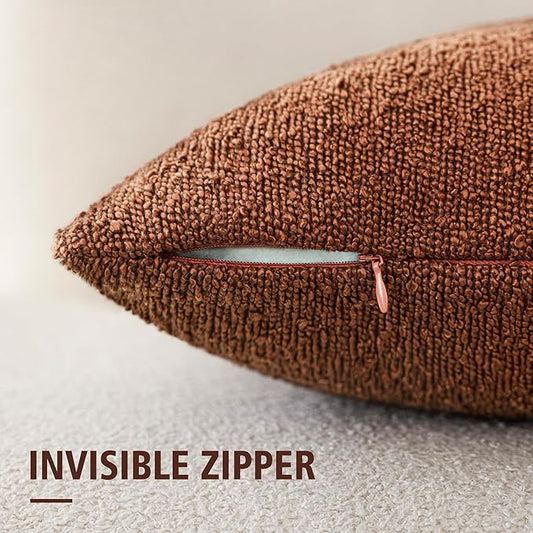 Foindtower Set of 2, Decorative Textured Boucle Throw Pillow Covers Accent Solid Pillow Cases Neutral Soft Cozy Couch Cushion Case for Chair Sofa Bedroom Living Room Home Decor 16x16 Inch Red Taupe