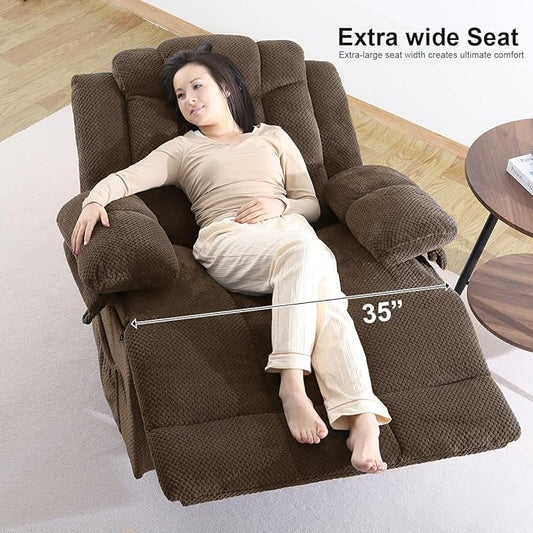 Recliner Chair Oversized 360° Swivel Rocker Recliners with Massage and Heating Theater Chairs Lounge Sofa Adults Lazy Sofas Single Couch for Living Room Overstuffed Armrests XL (Brown)