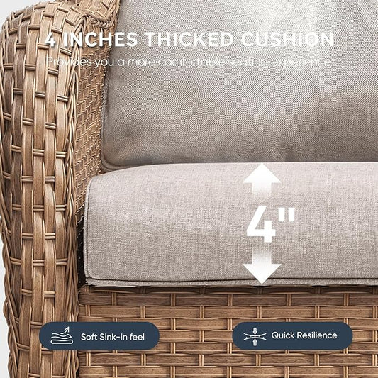 7-Piece Outdoor Patio Cushion Set - Fade & Water Resistant with Removable Olefin Cover, 22x24x4 Inch Memory Foam Cushions for Wicker Sectional Sof - Beige/Crescent