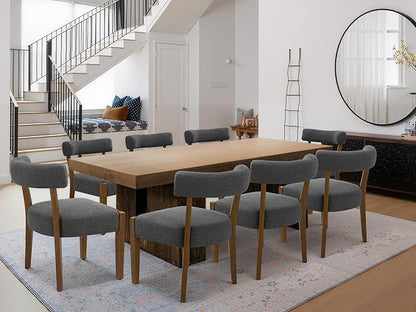 Modern Dining Chairs Set of 4, Walnut Upholstered Kitchen & Dining Room Chairs, Mid Century Wooden Dining Chairs Oversized Sturdy Fabric Rounded Chairs Curved Back, Dark Grey