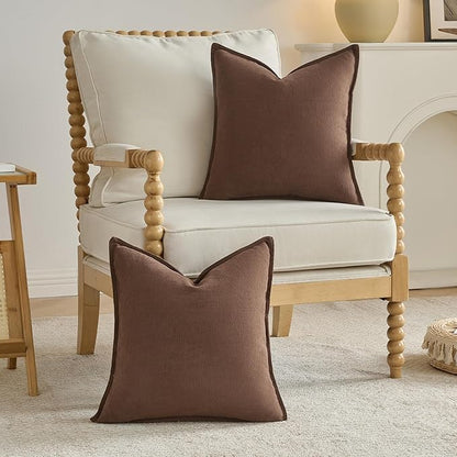 FUTEI Brown Chenille Throw Pillow Covers 20x20 Inch Set of 2,Edges Double-Stitched Cushion Cases,Modern Home Decor for Couch Living Room