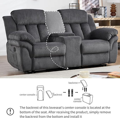 CANMOV Recliner Sofa Set, Manual Recliner Loveseat and 3-Seat Sofa with Overstuffed Armrest for Living Room,Bedroom Furniture,Office,2+3 Seat Grey