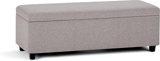 SIMPLIHOME Avalon Storage Ottoman Bench - 48 inch Wide Upholstered Linen Look Fabric Rectangular Lift-Top Ottoman in Cloud Grey, Contemporary Storage Bench for Living Room with High-Density Foam