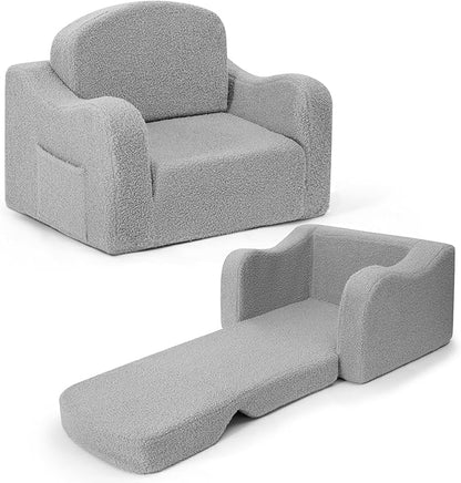 Comfy Toddler Chair & Kids, 2-in-1 Soft Couch Fold Out for Kids, Toddler Chairs Comfy 1-3 Years Old, Convertible Plush Sofa to Lounger for Girls and Boys,Light Grey