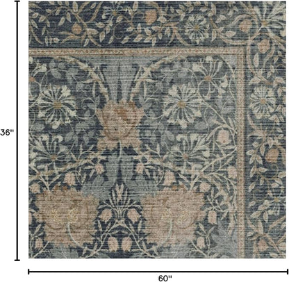 RUGGABLE x Morris & Co Washable Area Rug– Honeysuckle & Tulip Blue 3x5, Stain-Resistant, Non-Slip – Small Machine Washable Rugs for Living Room, Bedroom, Hallway, Entryway & Office–with Cushioned Pad