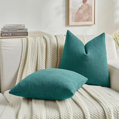 FUTEI Teal Decorative Throw Pillow Covers 22x22 Inch Set of 2,Soft Cozy Wheat Ear Striped Patterns Cushion Cases,Modern Home Decor for Couch Bed Living Room