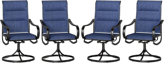 PHI VILLA Patio Swivel Dining Chairs Set of 4, All Weather Outdoor Chair with Padded Textilene & Black Metal Frame for Outdoor Lawn Garden Poolside (Blue)